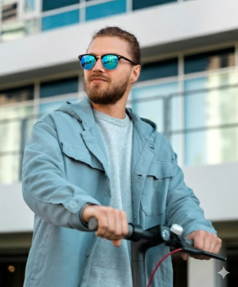 Óculos de Sol - Barlow | Metal Preto e Lente Azul